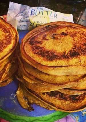 A picture of White Chocolate Pumpkin Pancakes.