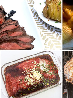 A picture of Grilled Wagyu Beef Flat Iron Steak with Yukon Gold Hasselback Potatoes.