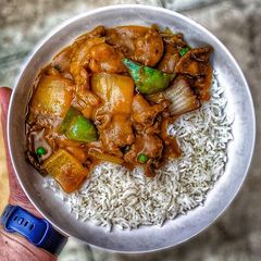 A picture of Chinese Style Beef Curry w/ Rice.