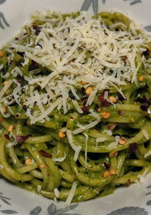 A picture of Spinach and Tomato Cream Pasta.