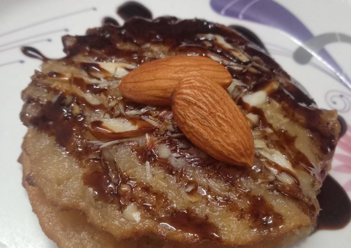 Eggless almond pan cake with wheat flour