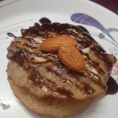 A picture of Eggless almond pan cake with wheat flour.