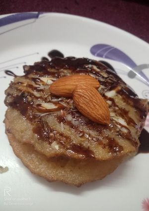 A picture of Eggless almond pan cake with wheat flour.