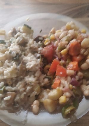 Foto principal de Risotto de calabacín y berenjena y ensalada de judías