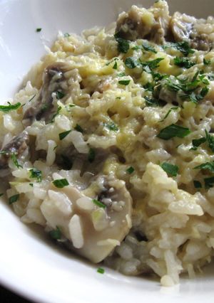 A picture of Mushroom Risotto – Rice Cooker Method.
