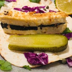A picture of Tofish Fingers served on tacos.