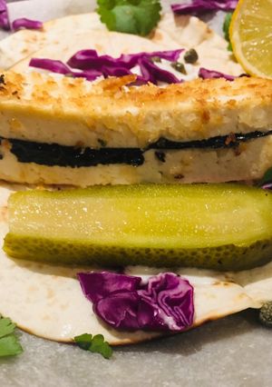 A picture of Tofish Fingers served on tacos.