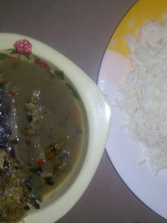 A picture of White rice and Fresh fish pepper soup.