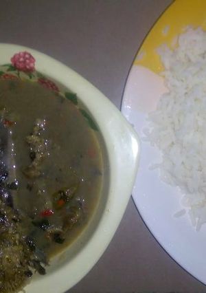 A picture of White rice and Fresh fish pepper soup.