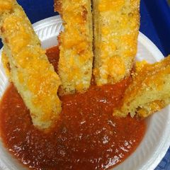 A picture of Ciabatta Bread Sticks and Sauce.