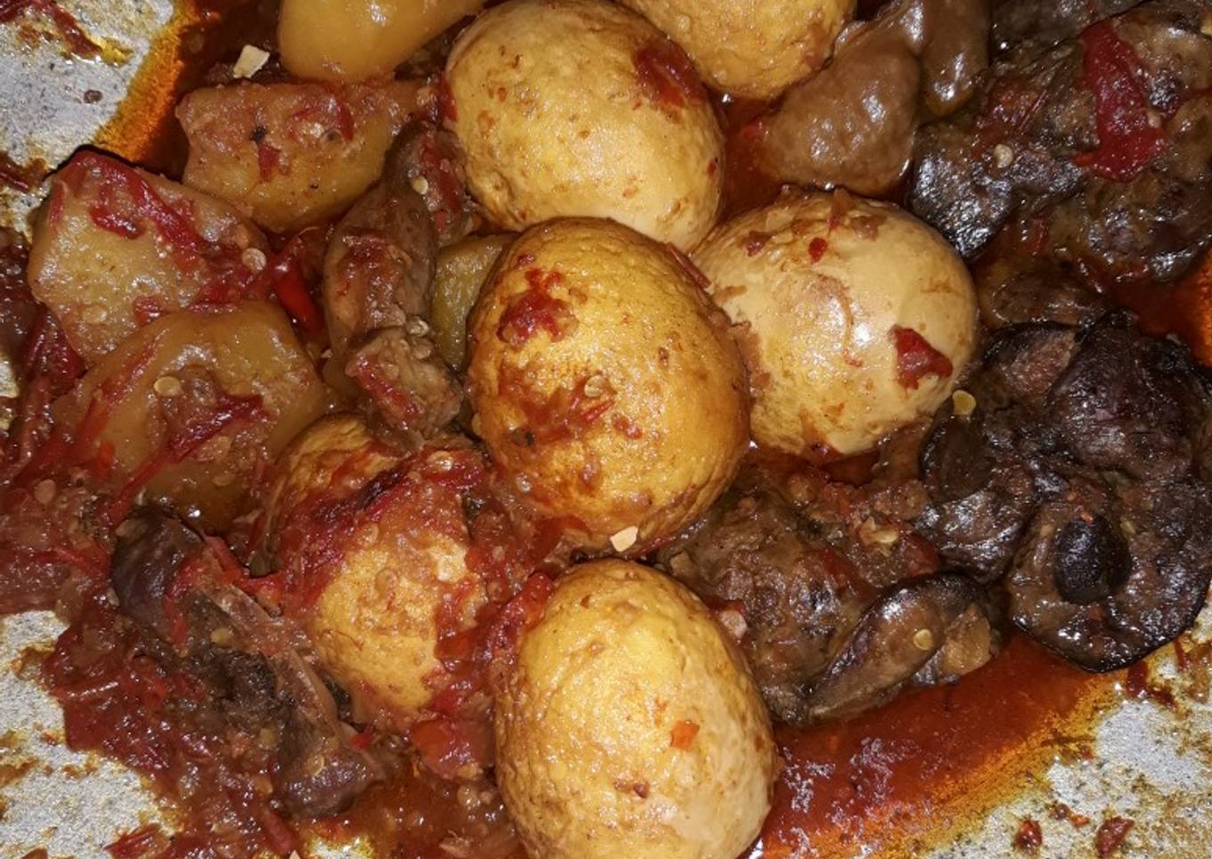 Telor, kentang & ati ayam balado
