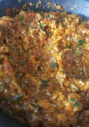 A picture of Baigan bhartha.