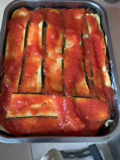 Una foto de Lasagna de verduras con calabacín y berenjena