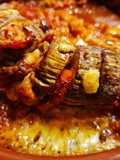 Berenjena Hasselback con el pisto colorido