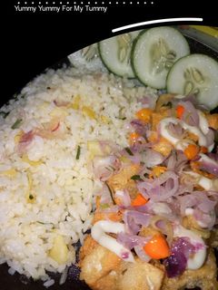 Foto resep Nasi Margarin daun jeruk dengan Tahu Dadu Crispy Sambel Matah