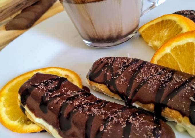 Recipe of Award-winning Choco orange eclair with fresh cream…cup of hot chocolate