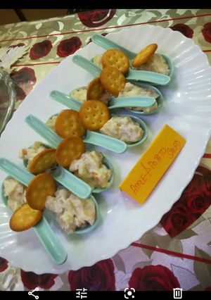 A picture of APPLE and potato salad.
