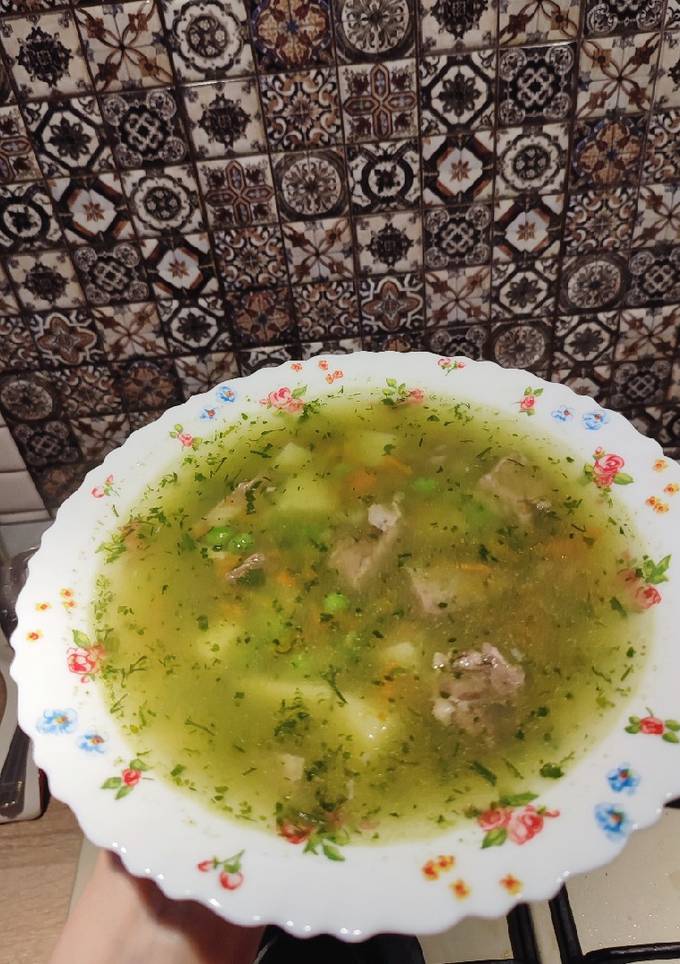 Суп із індичкою, зеленим горошком та шпинатом 😋
