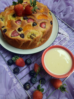 Foto resep Fruits Pastry Cake With Creamy Vanilla Sauce