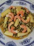 Chocos con habas y langostinos