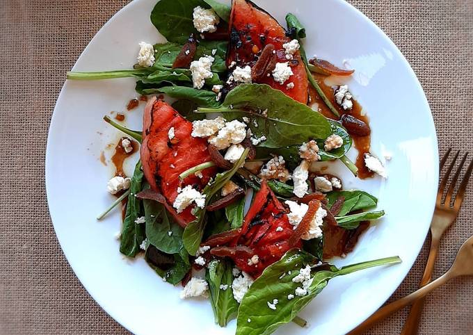 Grilled watermelon salad with honey balsamic vinaigrette