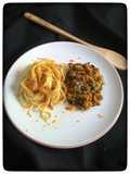 Lenteja a las finas hierbas, guarnición. Spaghetti a la naranja