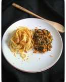 Lenteja a las finas hierbas, guarnición. Spaghetti a la naranja