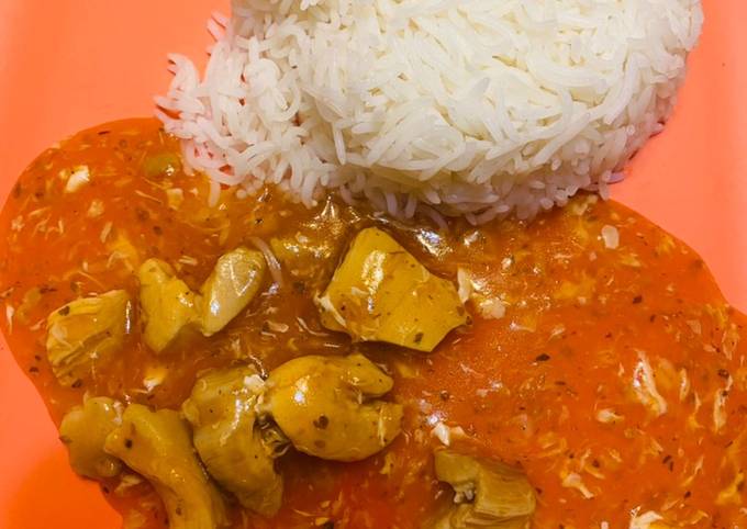 Plain rice with chicken Manchurian