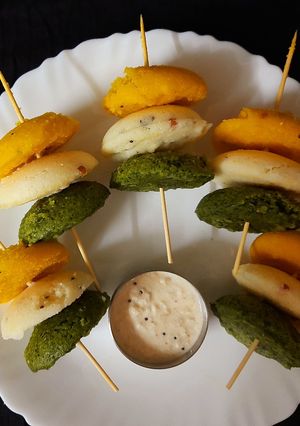 A picture of Tri colour Rava idli.