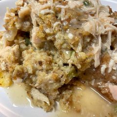 A picture of Old Fashion Chicken and Cornbread Dressing.