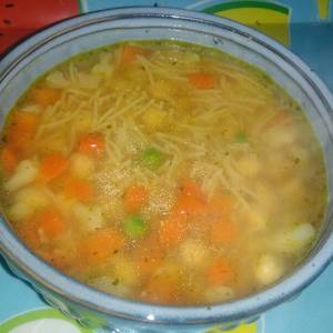 Sopa de garbanzos y fideos con verduras (sin sal)