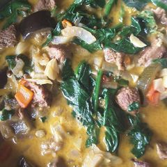 A picture of Lamb and vegetable curry.