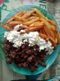 Carne picada con queso cottage y patatas