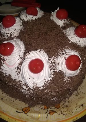 A picture of Black forest cake.
