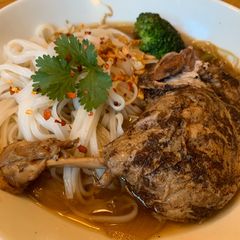 A picture of Slow cooker- duck with rice noodles.