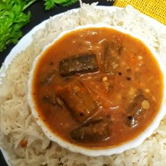 A picture of Lady finger sambhar.