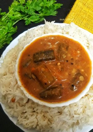 A picture of Lady finger sambhar.