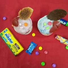 A picture of Blue current and strawberry ice cream.