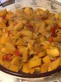 Navets boule d'or au poivron rouge,bouillon de gambas et fenugrec