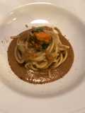 Spaghetti cozze e crema di pane