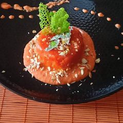 A picture of Carrot fudge In Carrot Phirni. #Shiv.