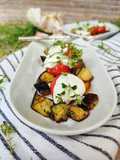Ciliegino in agrodolce con melanzane a funghetto e stracciatella