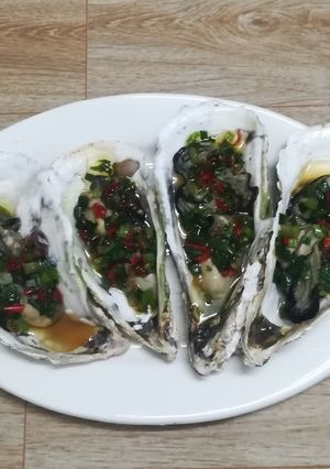Hình của món Hàu hấp mỡ hành.