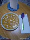 Velouté potiron, pois cassés et lentilles corail