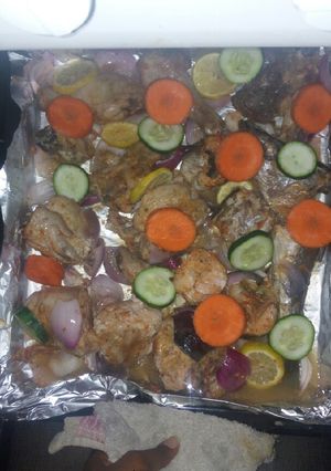 A picture of Lemon pepper chicken and fish.