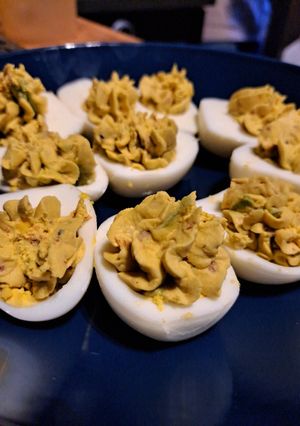 A picture of Deviled Eggs with Avocado.