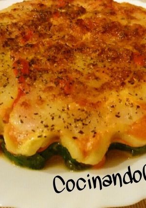 Una foto de Pastel de berenjena y espinacas light apta para el método Entulínea