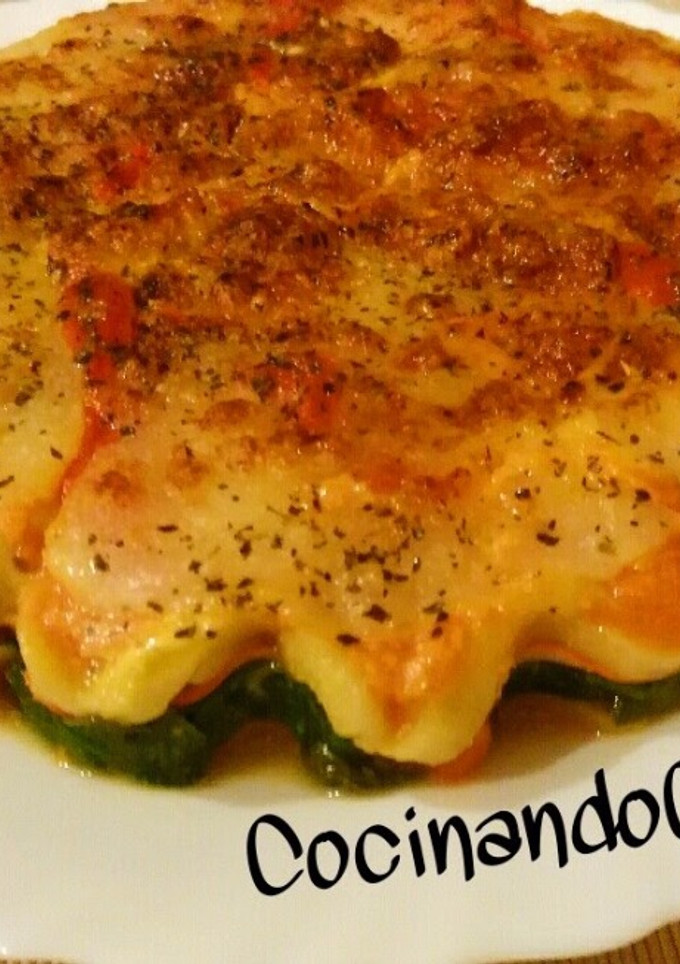 Una foto de Pastel de berenjena y espinacas light apta para el método Entulínea