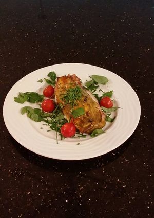 A picture of Grilled Ham and Cheese Stuffed Eggplant.