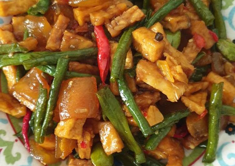 Tumis kacang panjang + cecek
